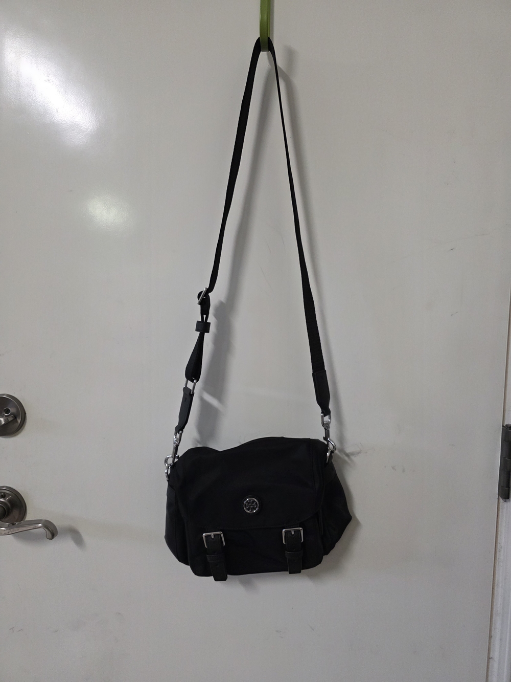 Tory Burch Black Messenger Bag with Silver Hardware
